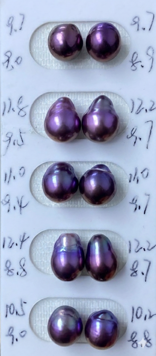 Yangtse Metallic Deep Purple Edison Pearl Pairs 8-9 mm