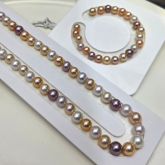 Custom white, golden & lavender 18" strand & bracelet set