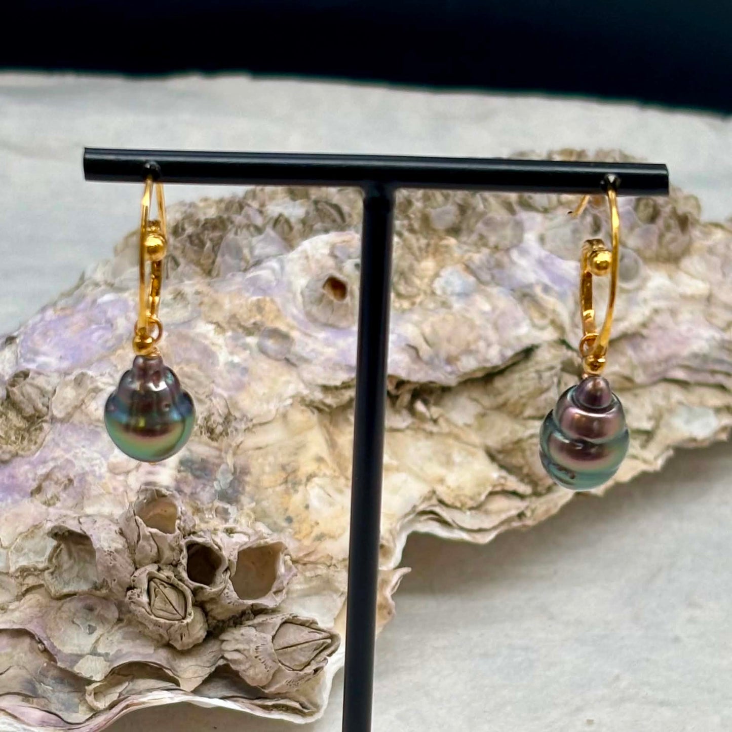 Saturn | Circled Peacock Tahitian Pearl Earrings