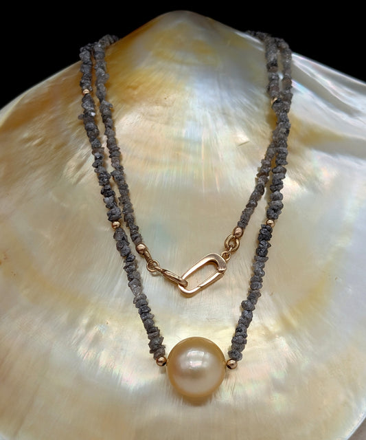 Grey Diamond Pearl Necklace