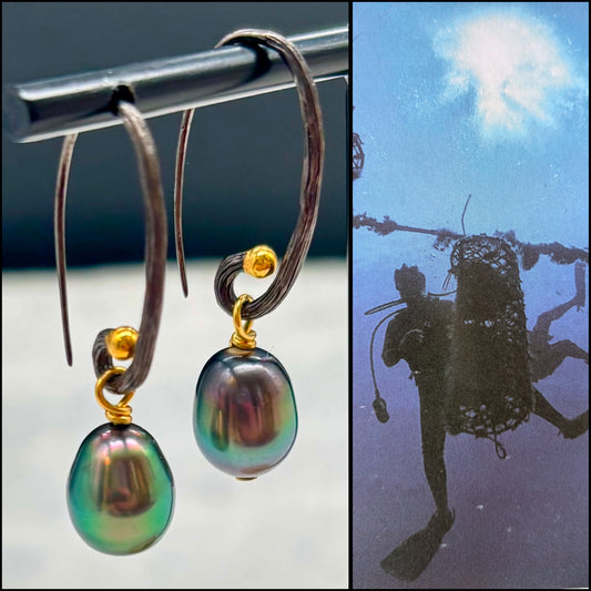 Orient Peacock Tahitian Pearl Drop Earrings 9mm