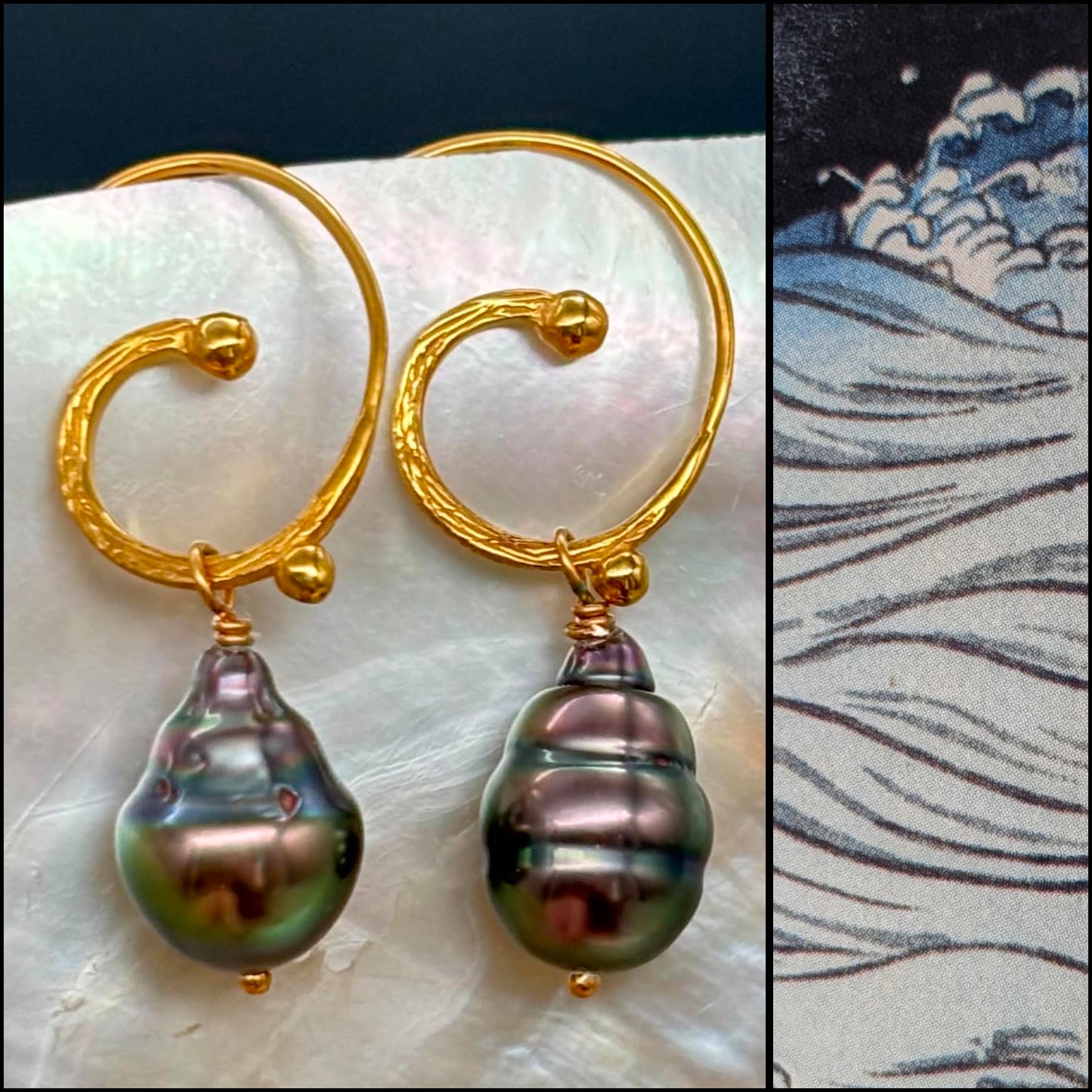 Saturn | Circled Peacock Tahitian Pearl Earrings